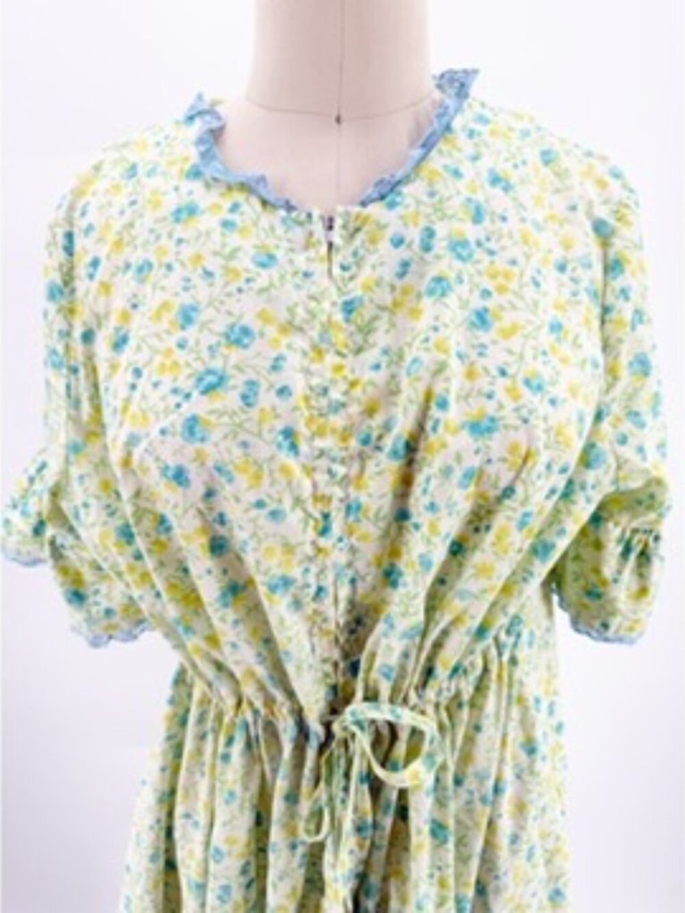LOUNGEES Pettirobe Vtg Green Blue Floral Pockets MuMu House Dress Loungewear M - Picture 2 of 14